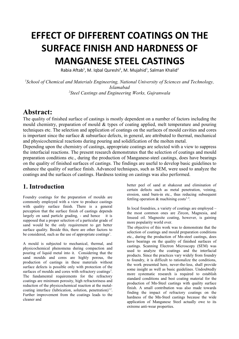 Effect of Different Coatings on the Surface Finish and Hardness of Manganese Steel Castings
