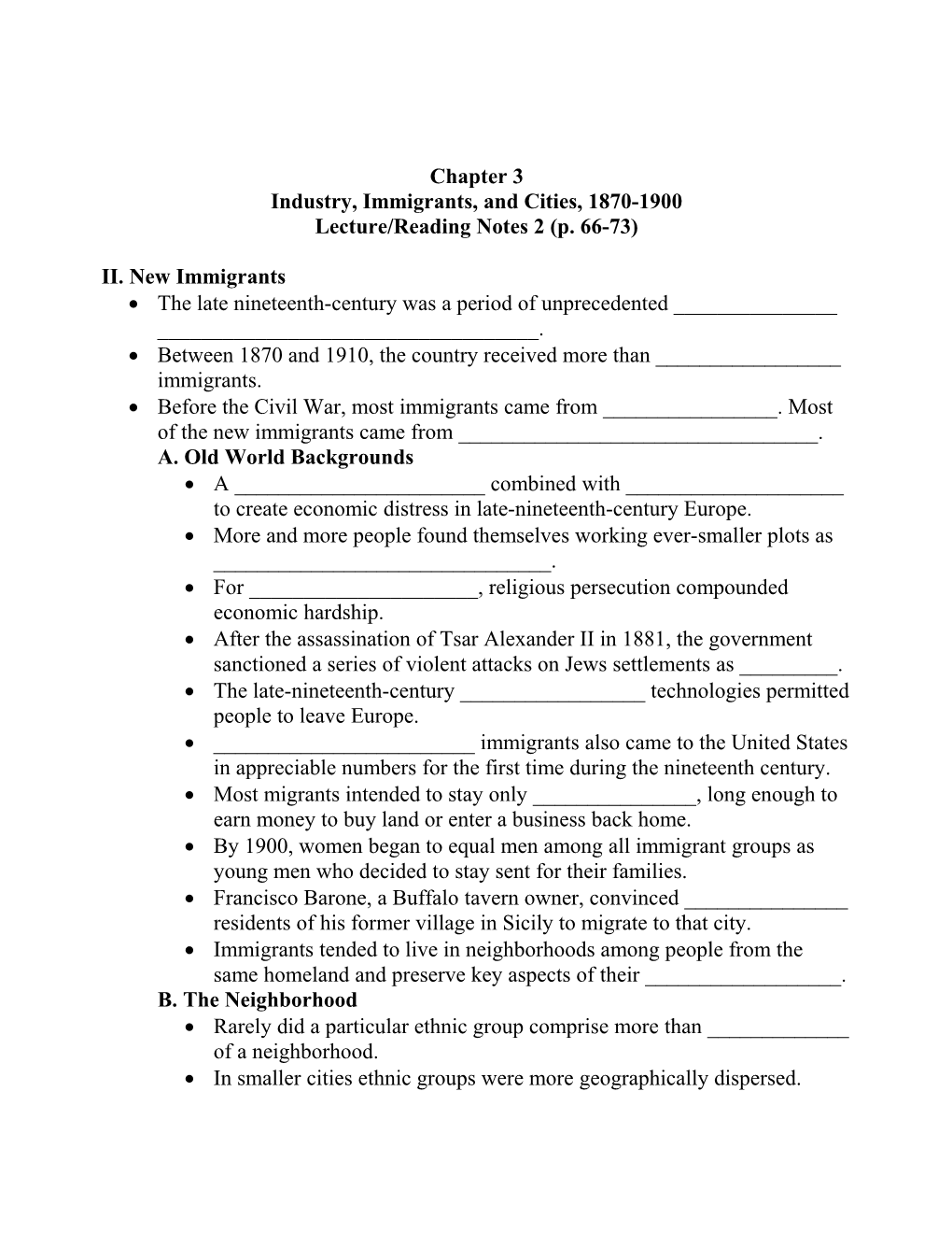 Industry, Immigrants, and Cities, 1870-1900