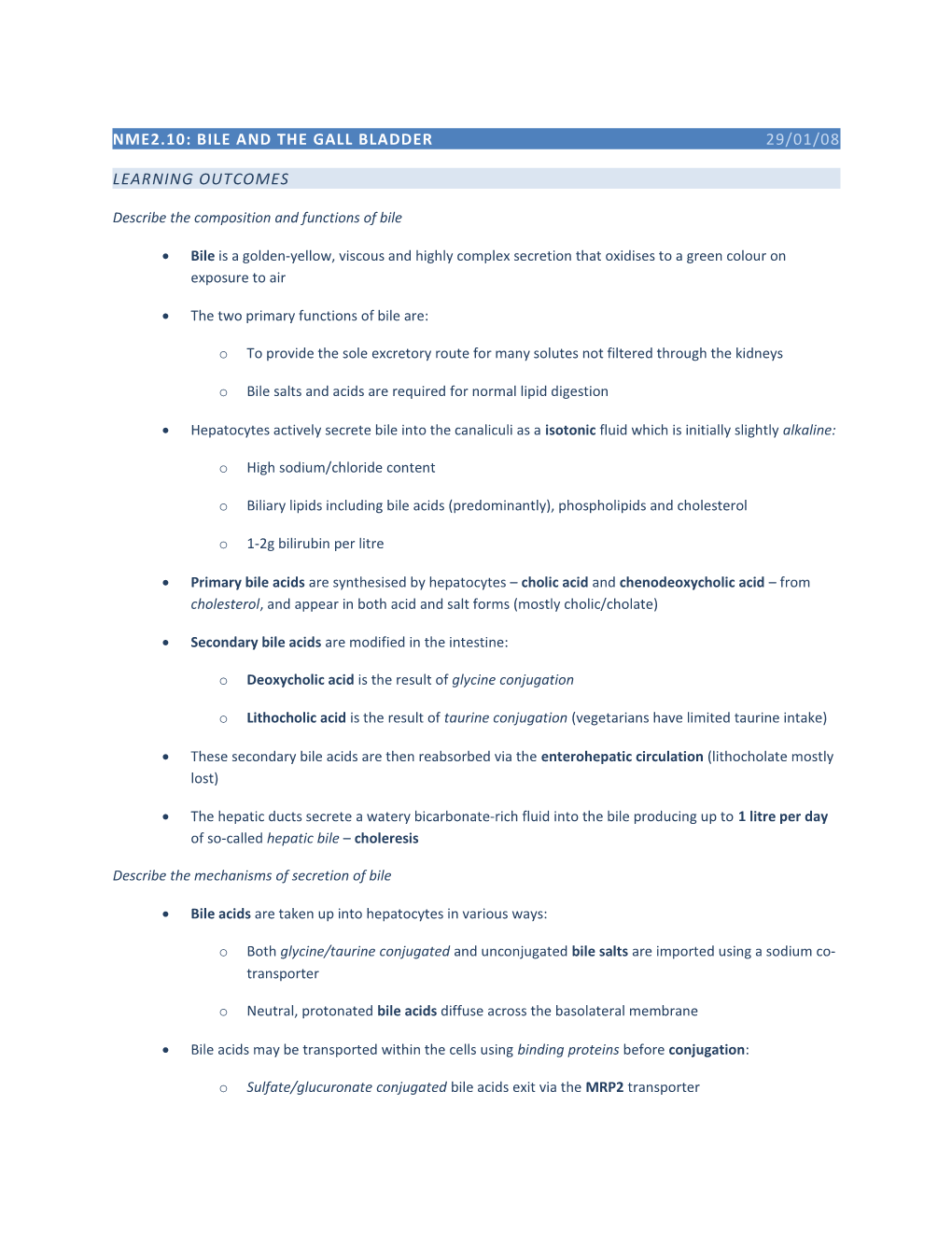 NME2.10: Bile and the Gall Bladder29/01/08