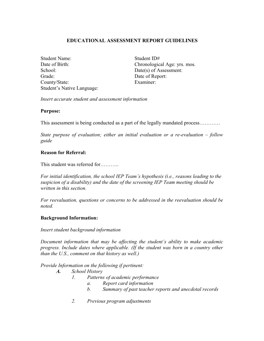 Educational Assessment Report Guidelines