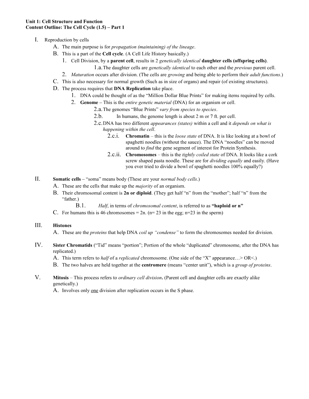 Unit 1: Cell Structure and Function