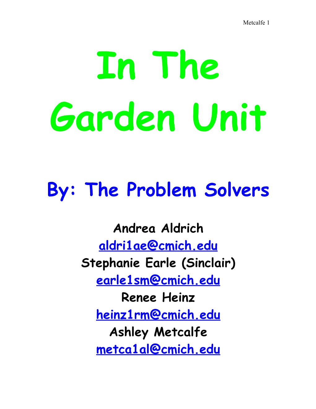 Unit Title: in the Garden