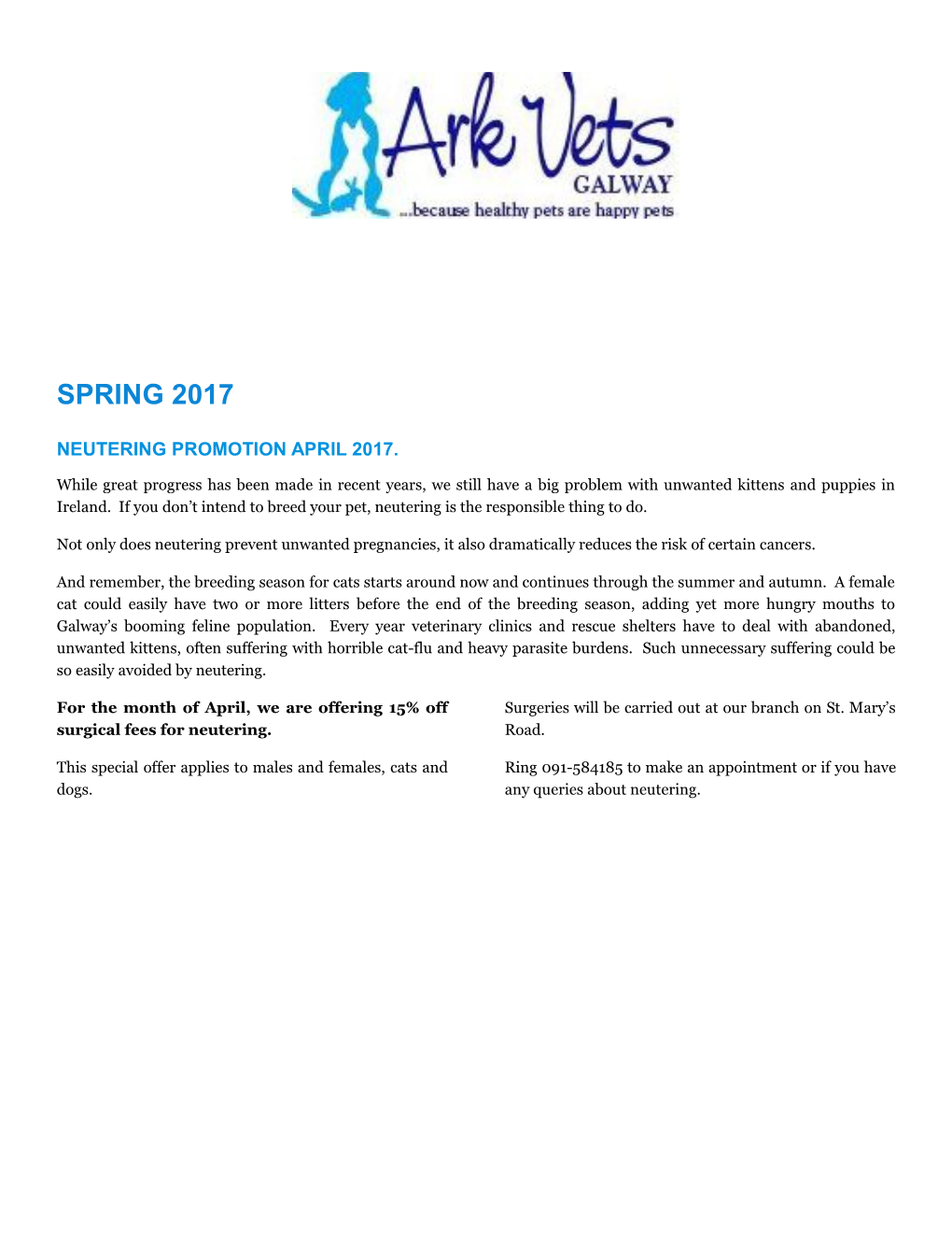 Neutering Promotion April 2017