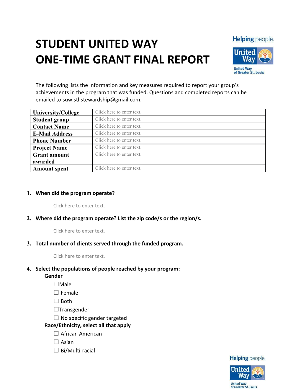 One-Time Grant Final Report