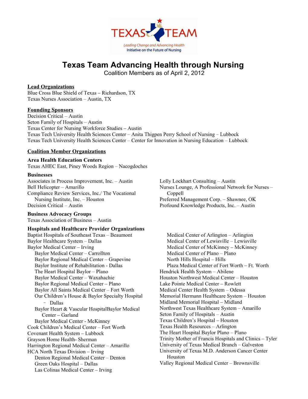 Texas Team Advancing Health Through Nursing