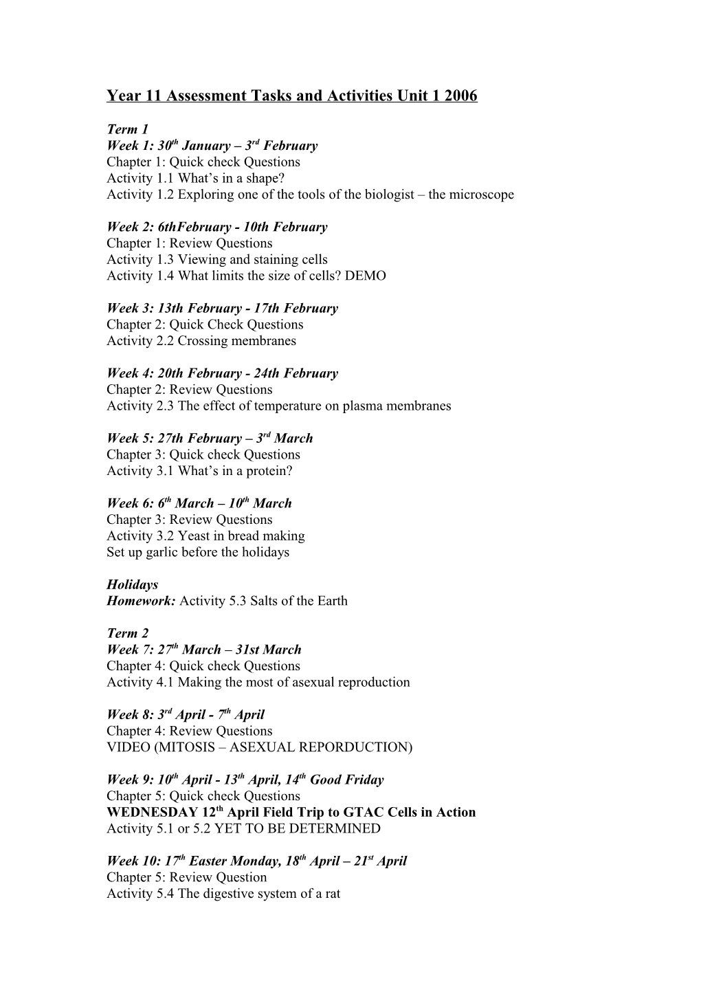 Year 12 Assessment Tasks and Activities Unit 3