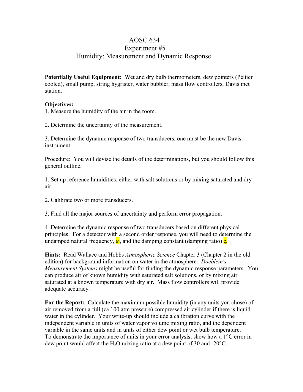 Humidity: Measurement and Dynamic Response