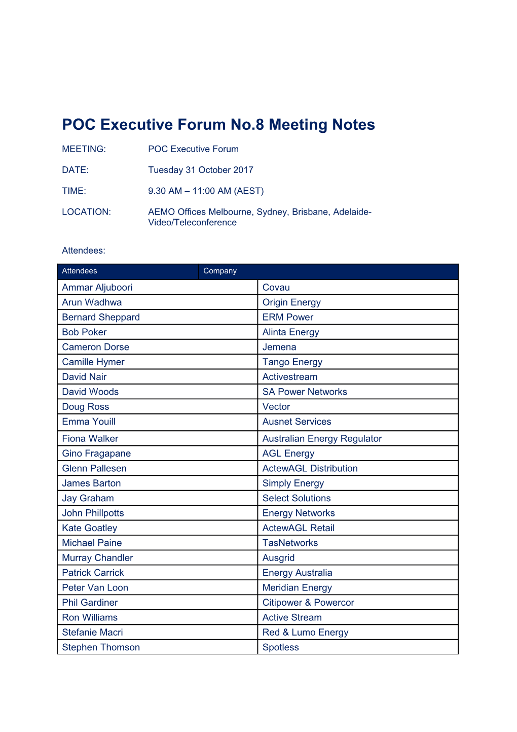 POC Executive Forum No.8Meeting Notes
