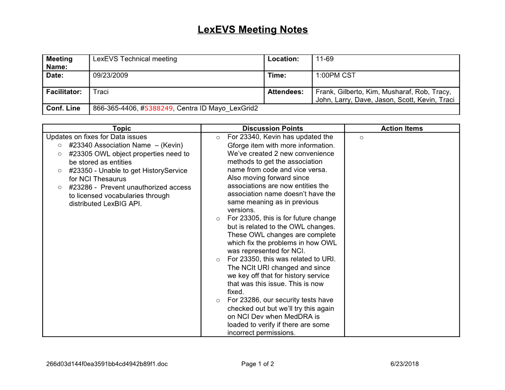 Lexevs Meeting Notes
