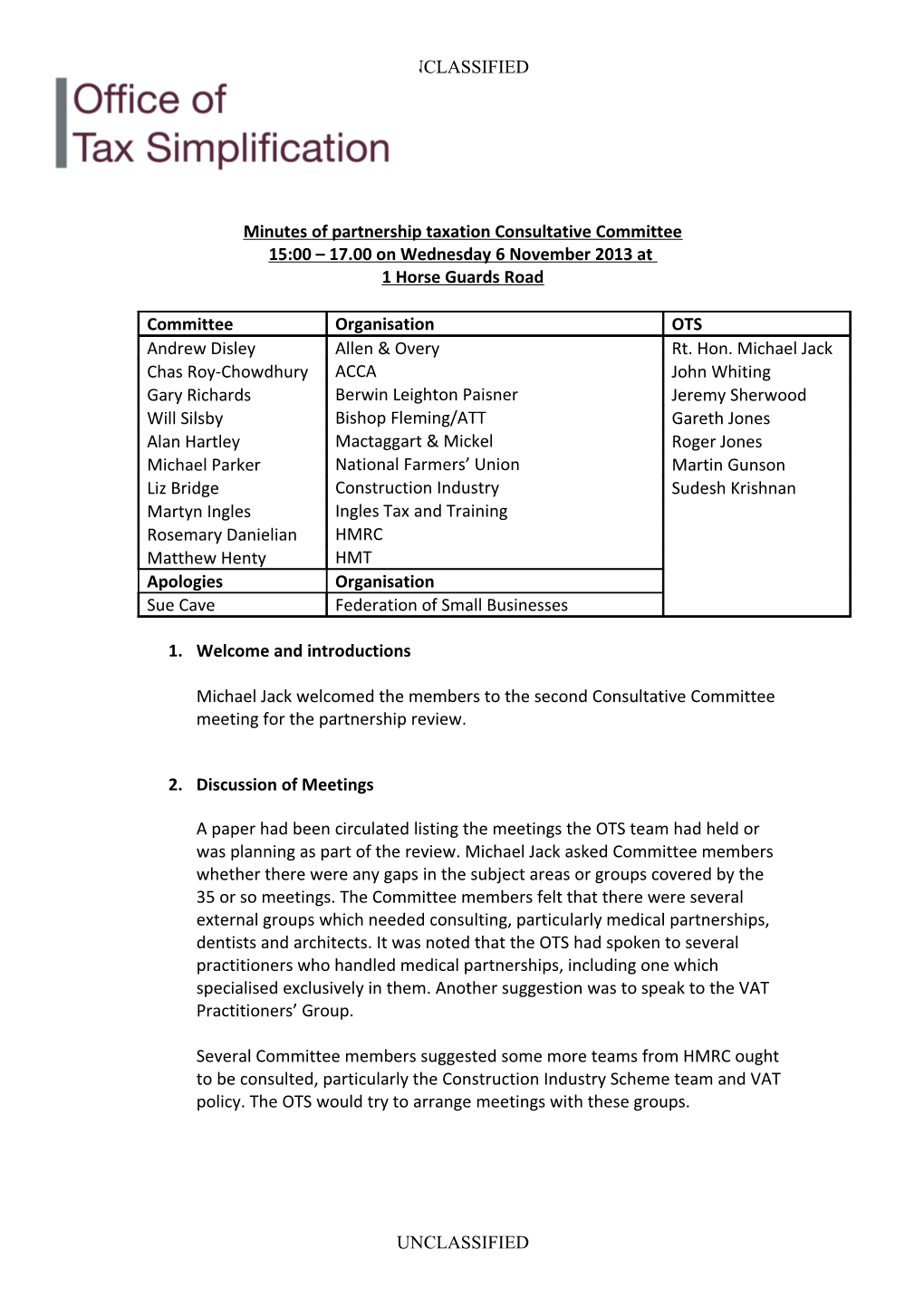 Minutes of Partnership Taxation Consultative Committee