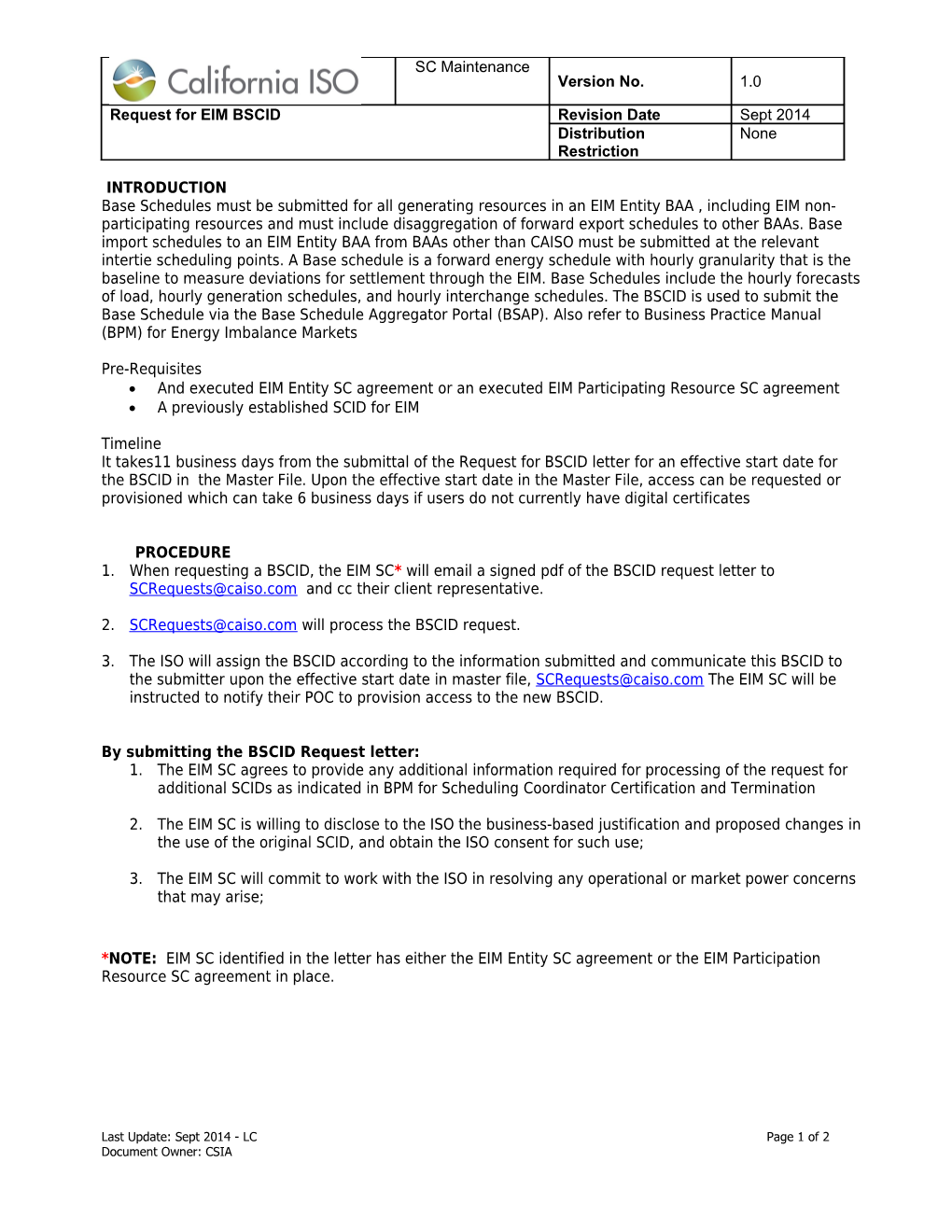 Energy Imbalance Market Scheduling Coordinator Request for BSCID - Letter Template