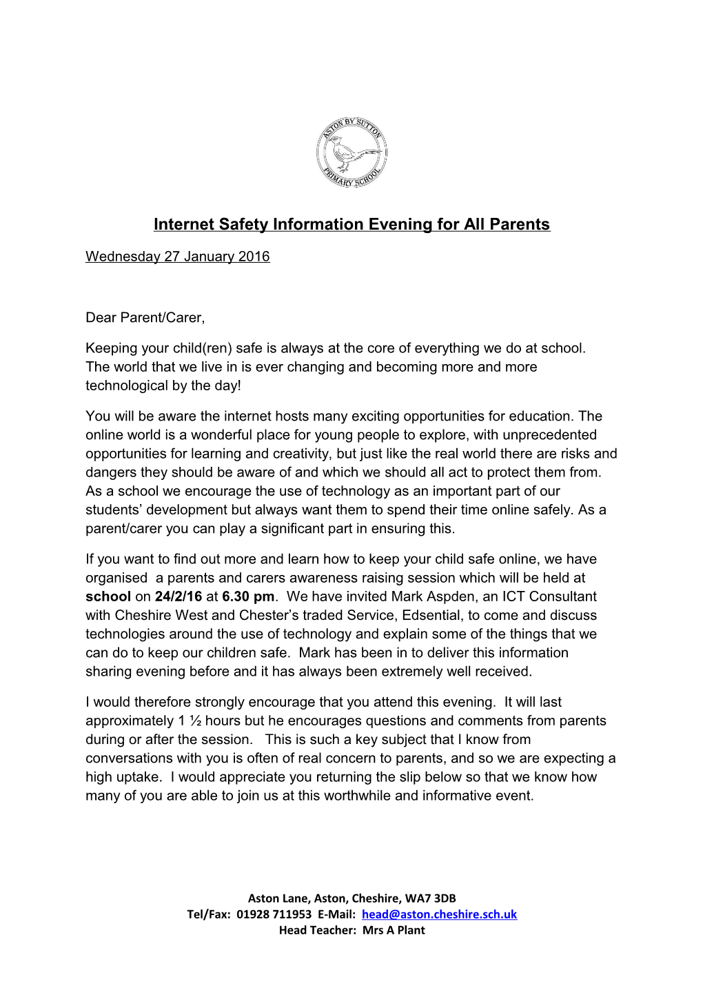 Internet Safety Information Evening for All Parents