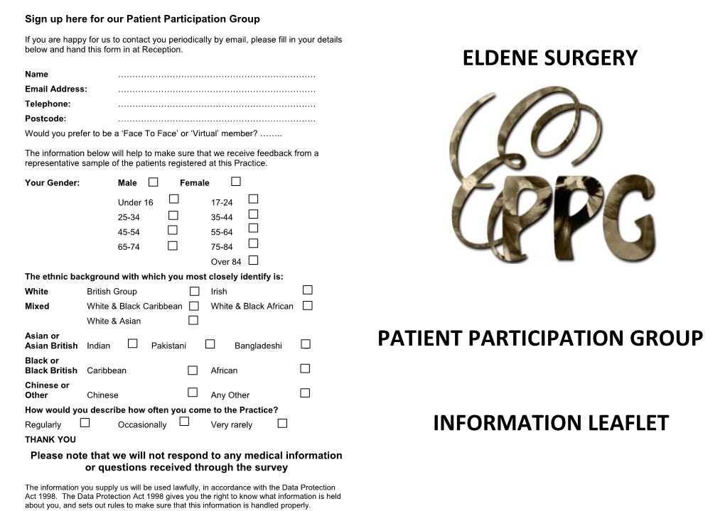 Sign up Here for Our Patient Participation Group