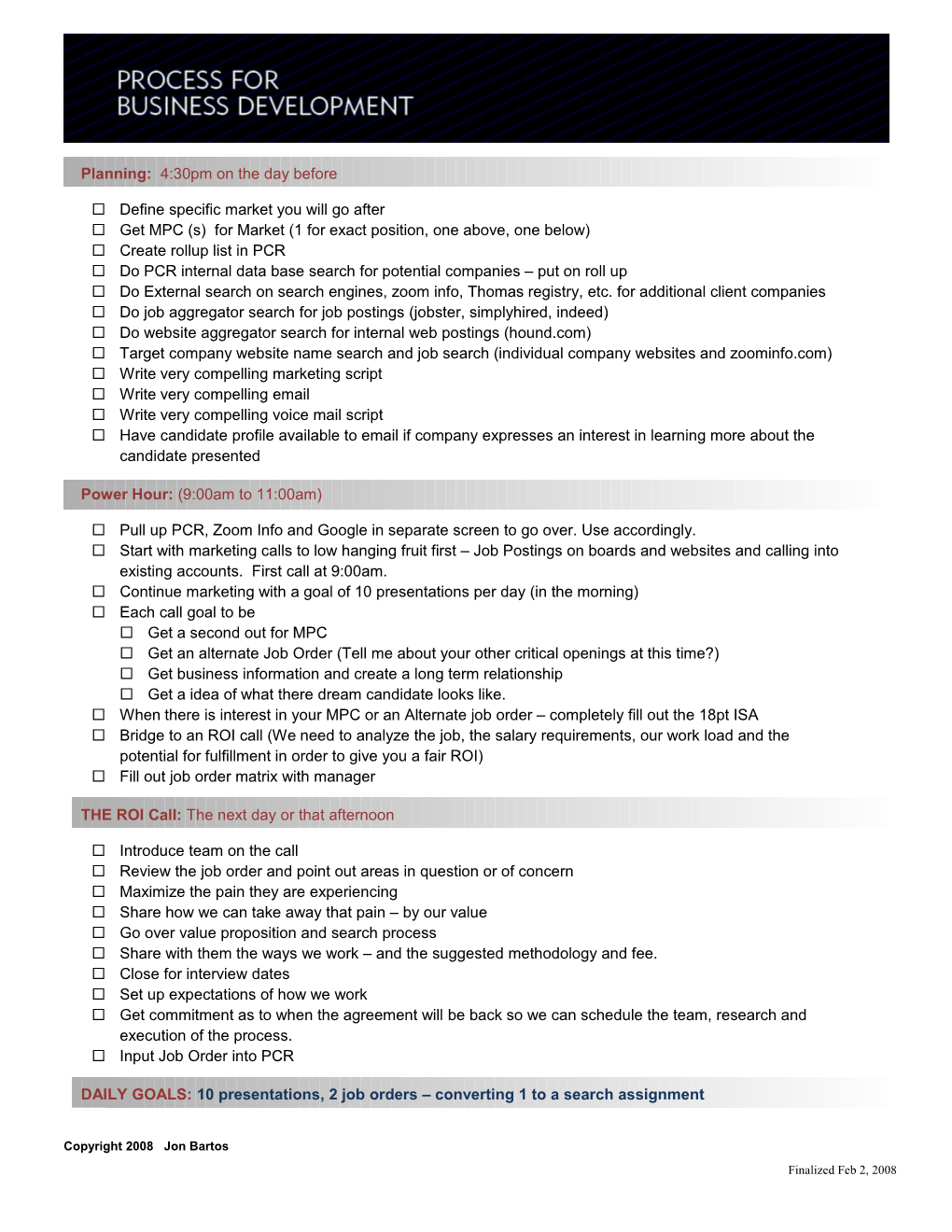 Process for Business Development at JSI