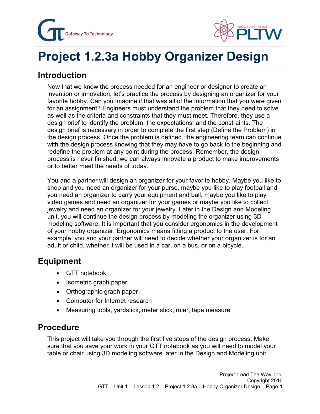 Project 1.2.3A Hobby Organizer Design