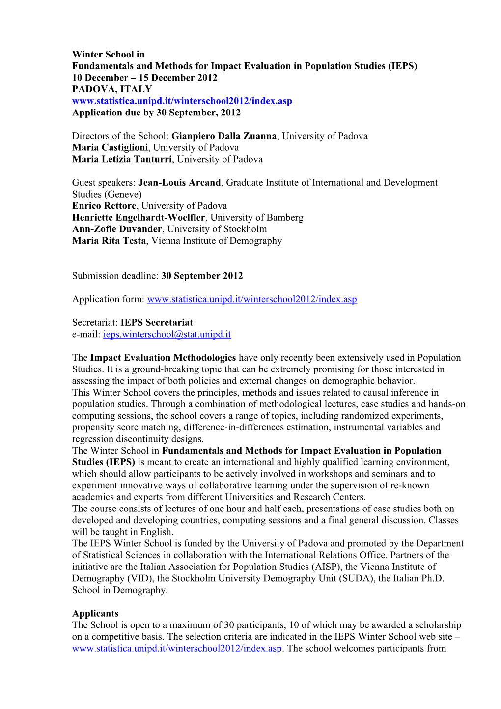 Call for Papers: 27Th International Population Conference