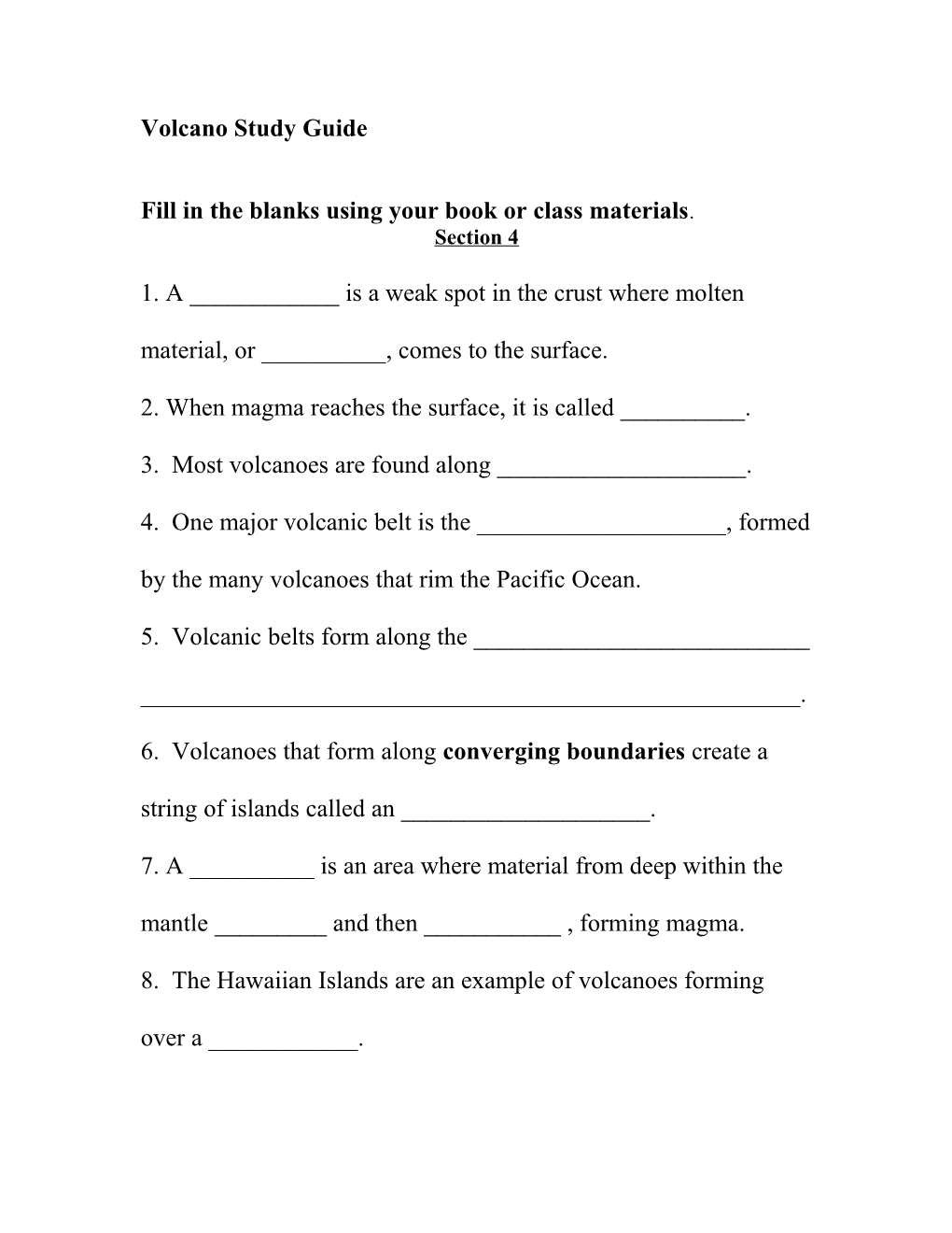 Volcano Study Guide