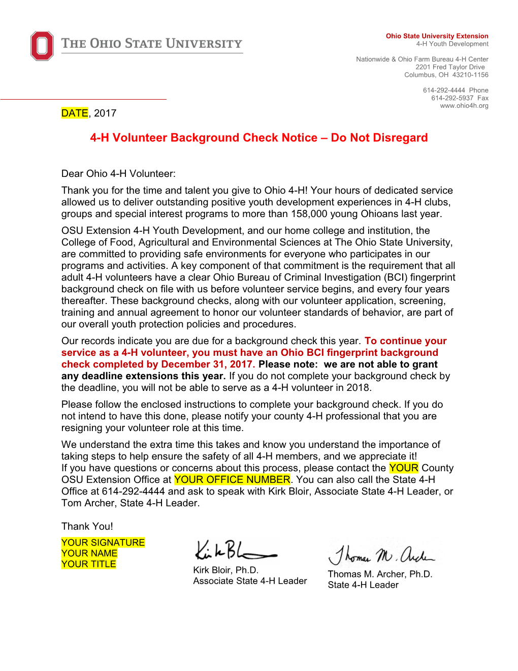 4-H Volunteer Background Check Notice Do Not Disregard