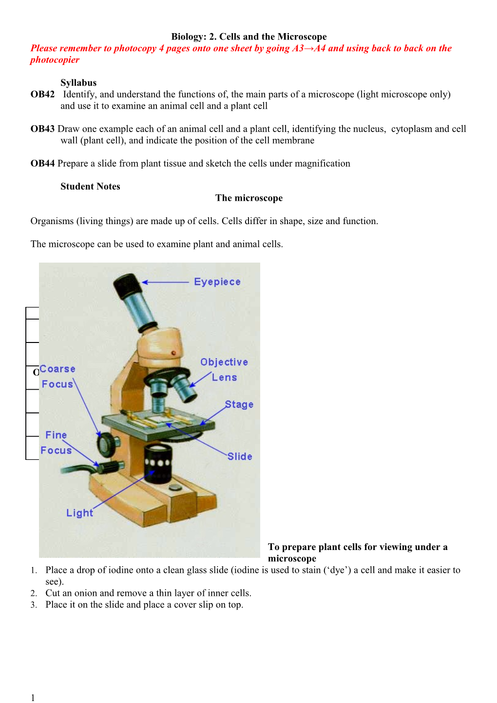 Biology: 2. Cells and the Microscope
