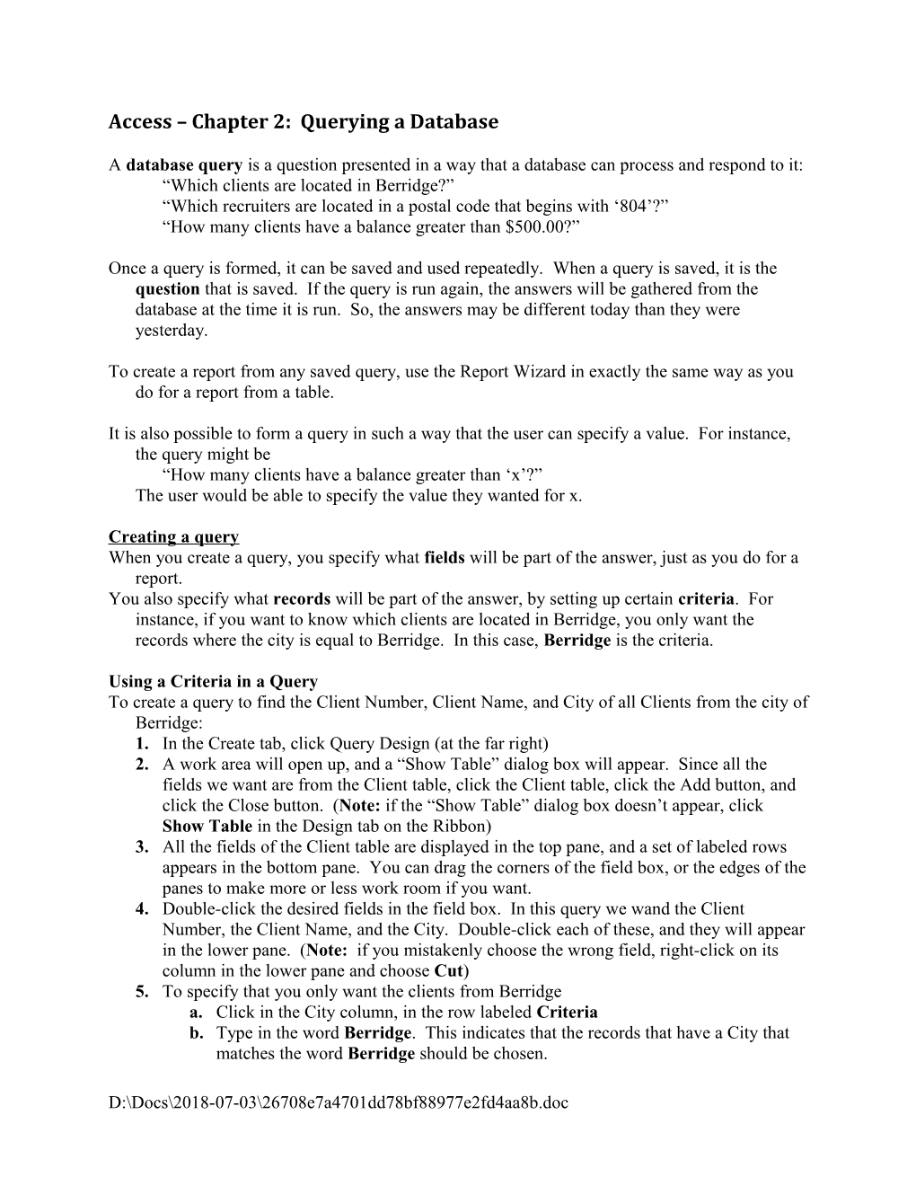 Access Chapter 2: Querying a Database