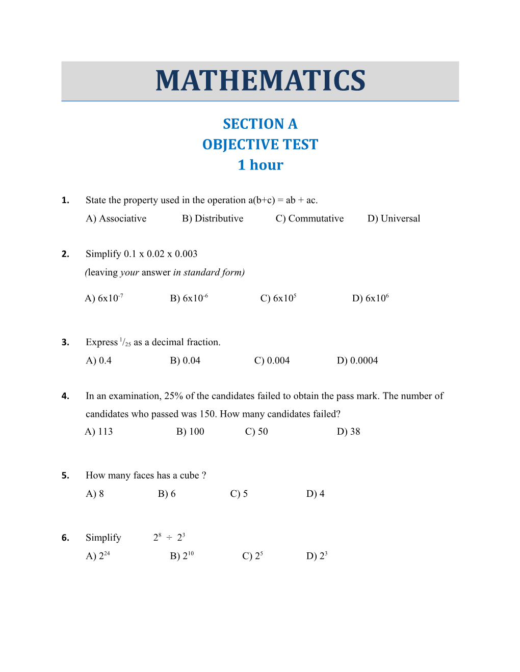 Objective Test