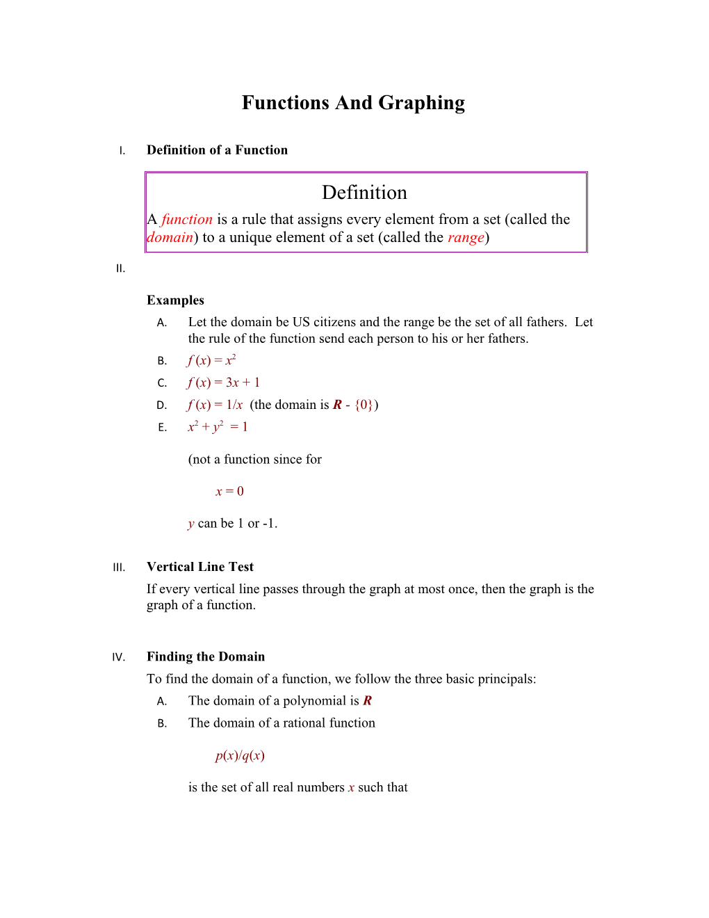 Functions and Graphing