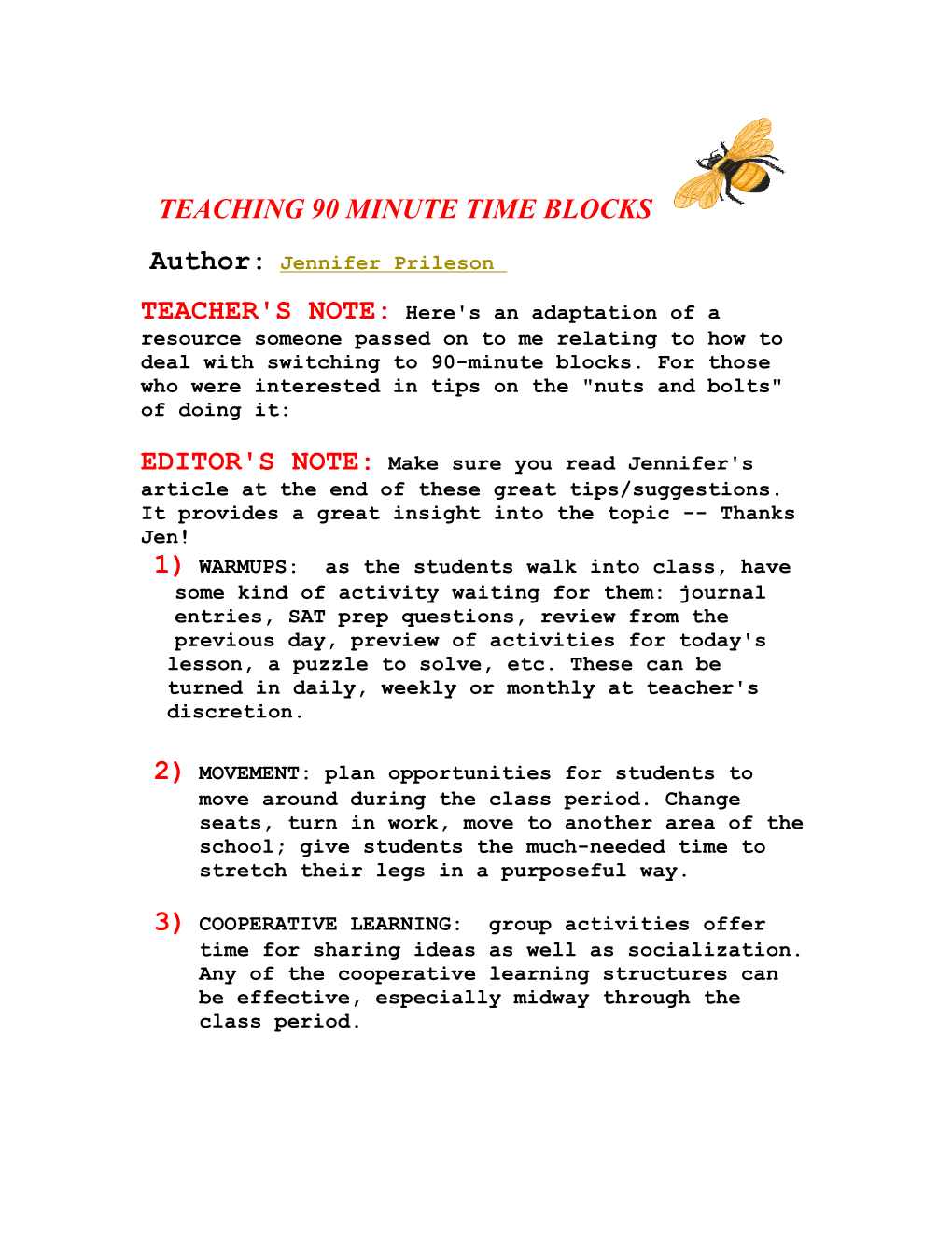 Teaching 90 Minute Time Blocks