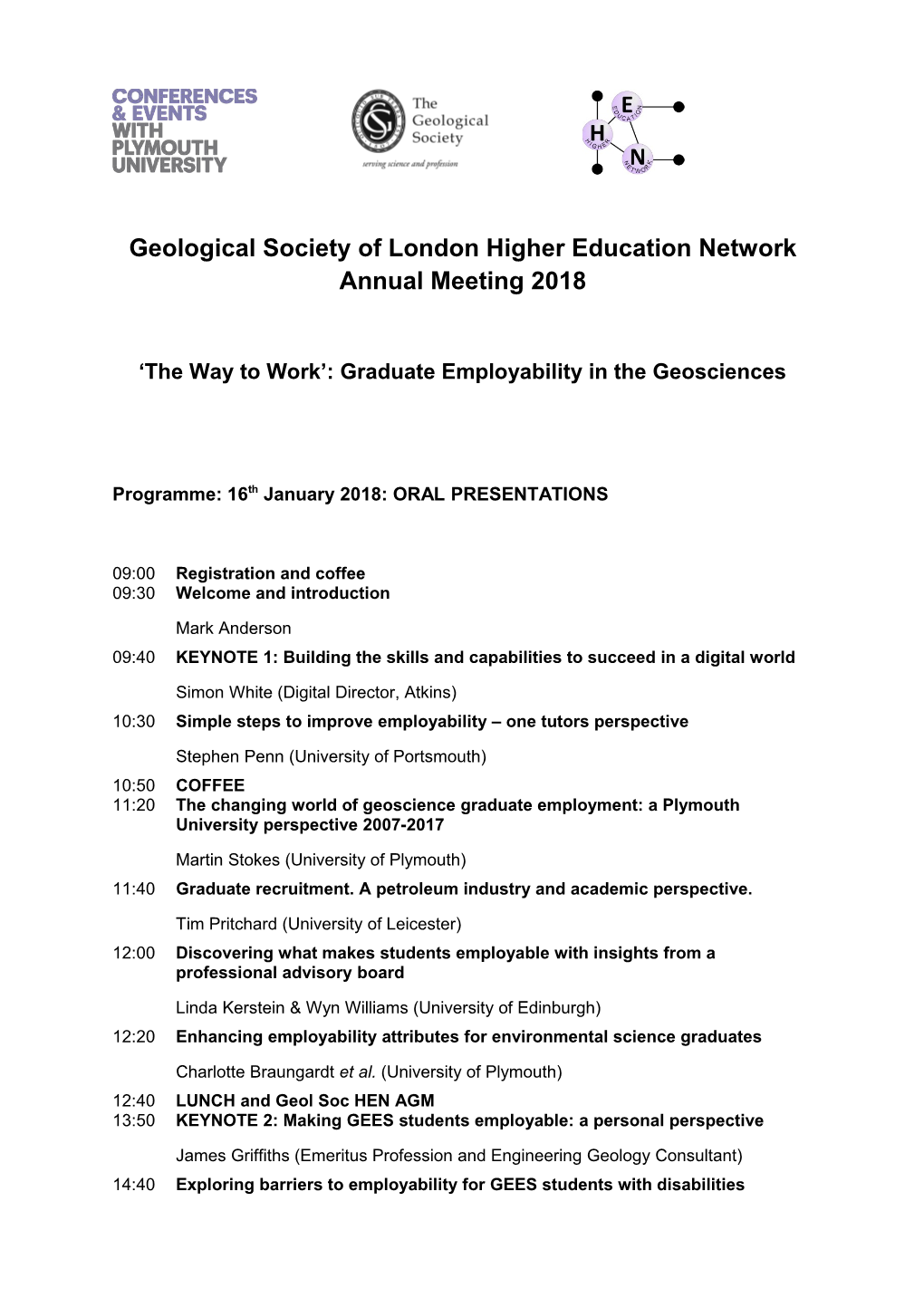 Geological Society of London Higher Education Network Annual Meeting 2018