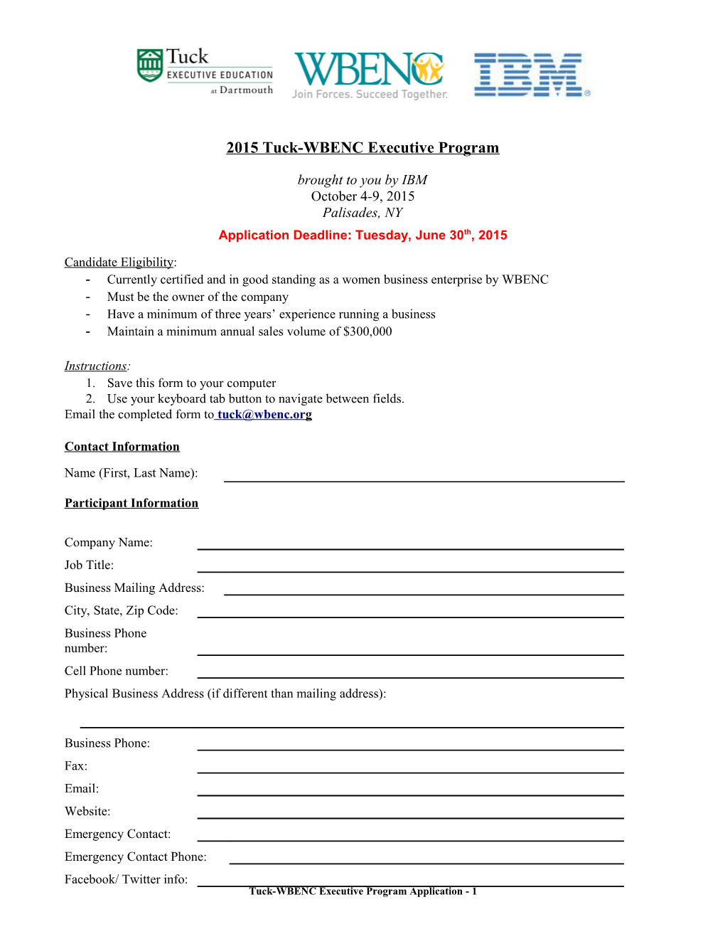 2015 Tuck-WBENC Executive Program