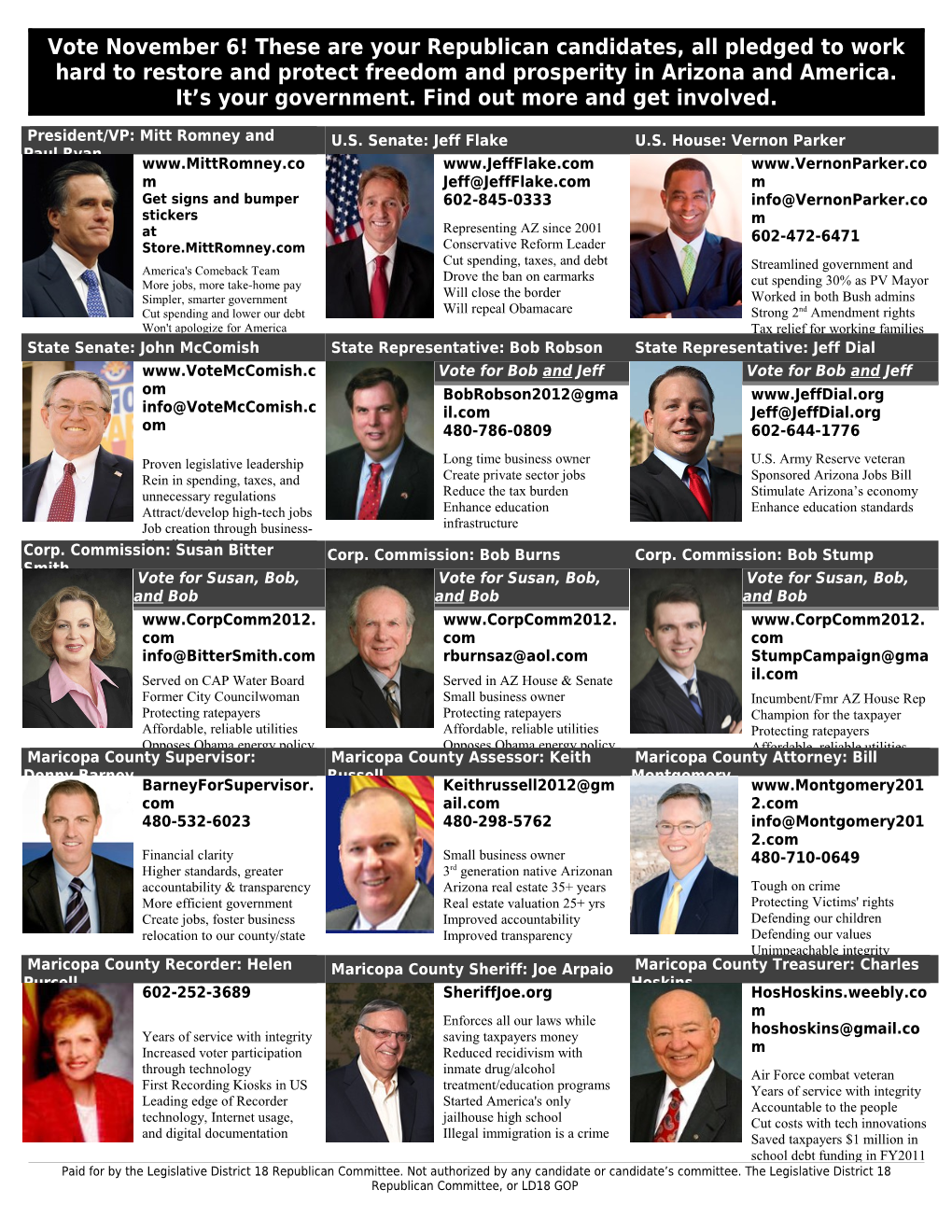 Vote November 6! These Are Your Republican Candidates, All Pledged to Work Hard to Restore