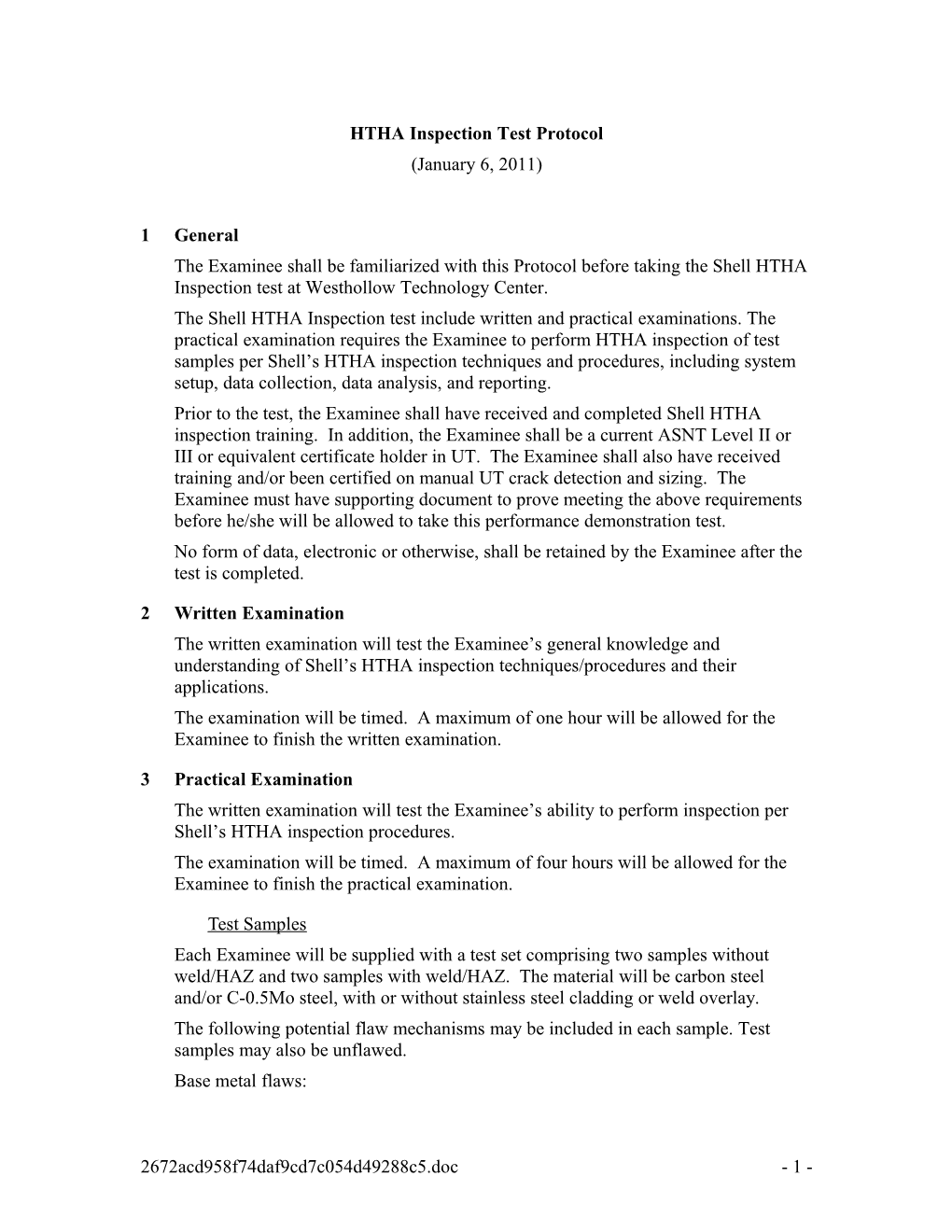 Test Protocol for Guided Wave Ultasonic Testing on the Westhollow Test Loop