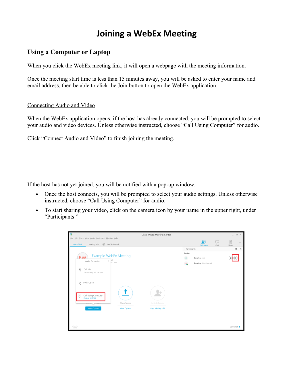 Joining a Webex Meeting