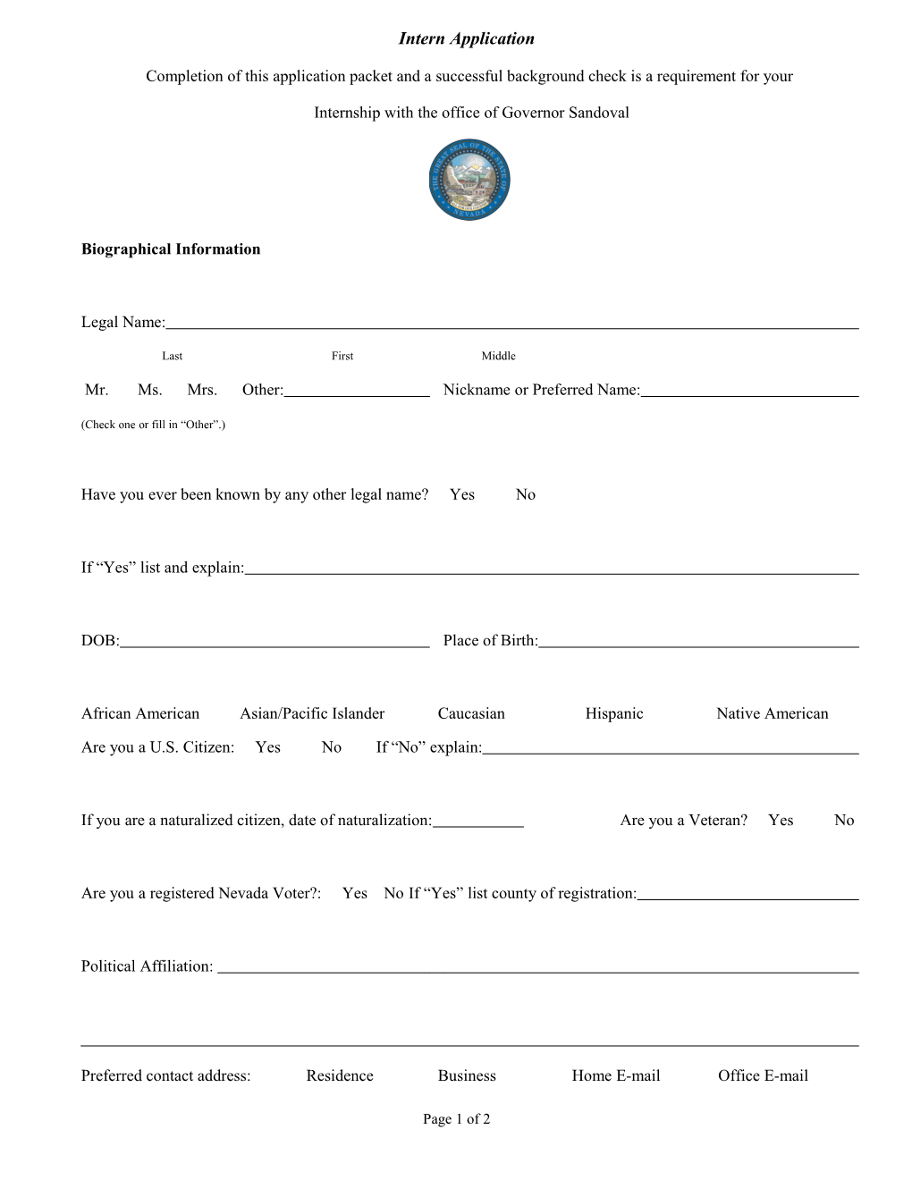 Application for Appointment to Position of Trust