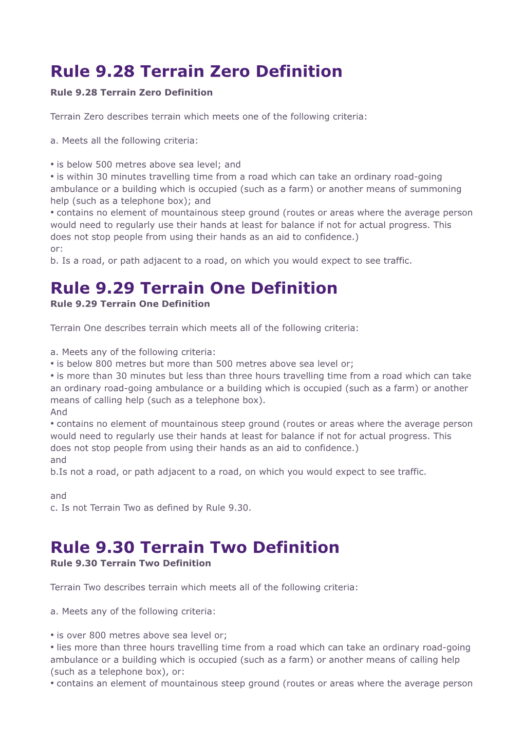 Rule 9.28 Terrain Zero Definition