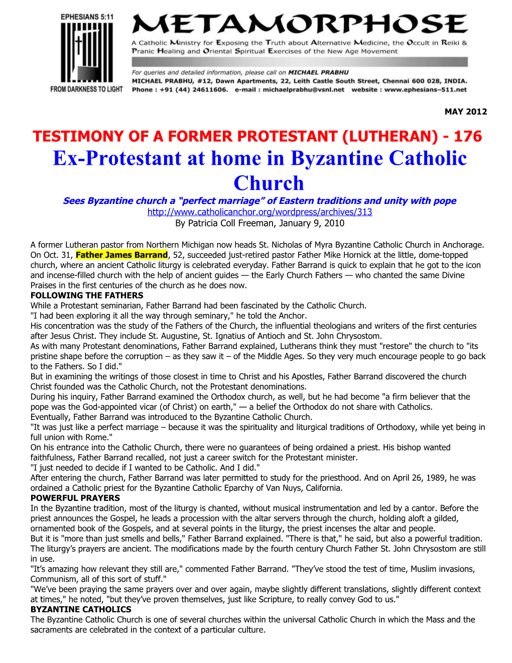 Testimony of a Former Protestant (Lutheran) - 176