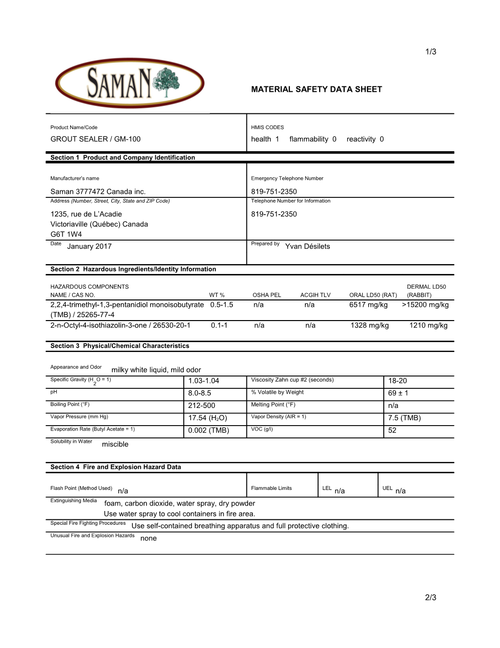 Material Safety Data Sheet s54