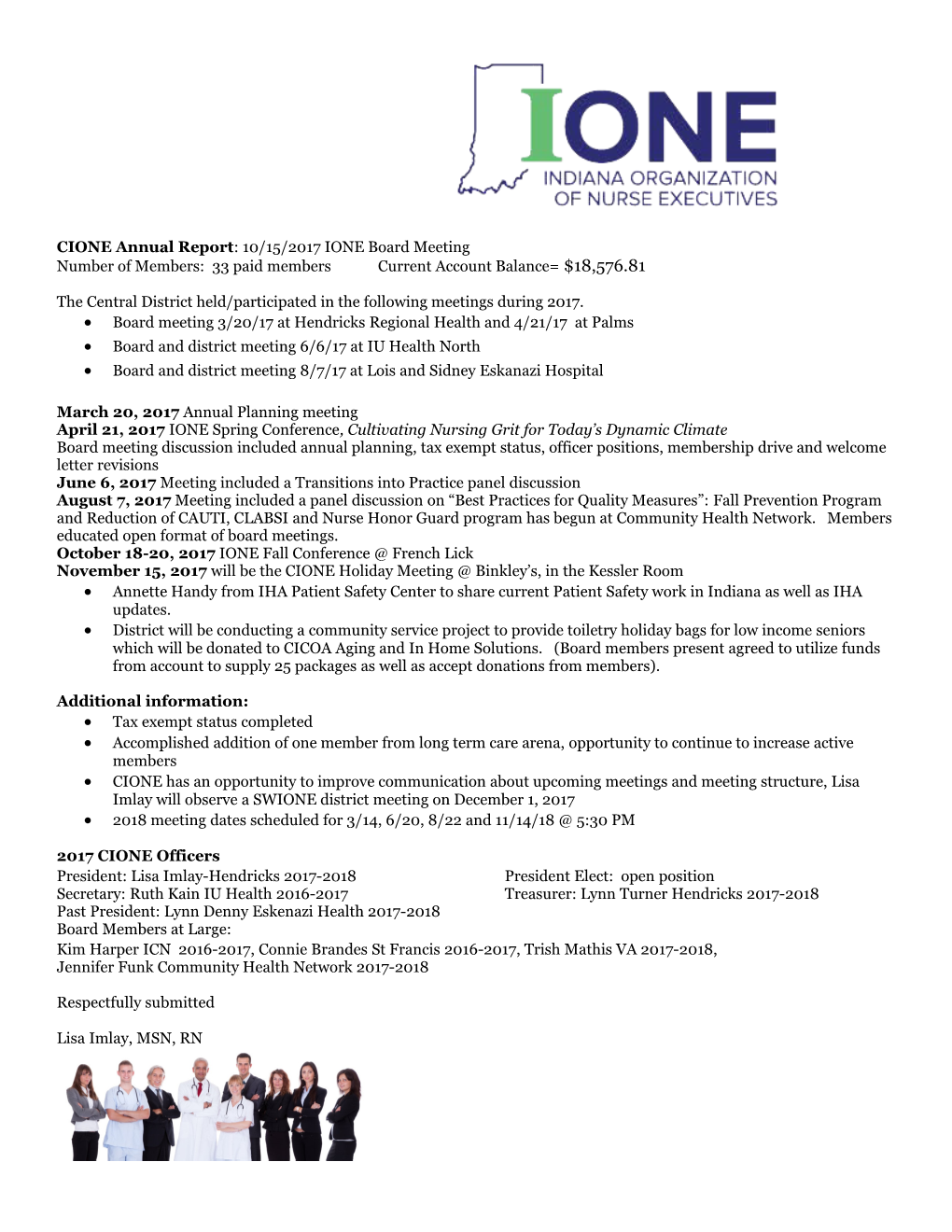 CIONE Annual Report : 10/15/2017 IONE Board Meeting