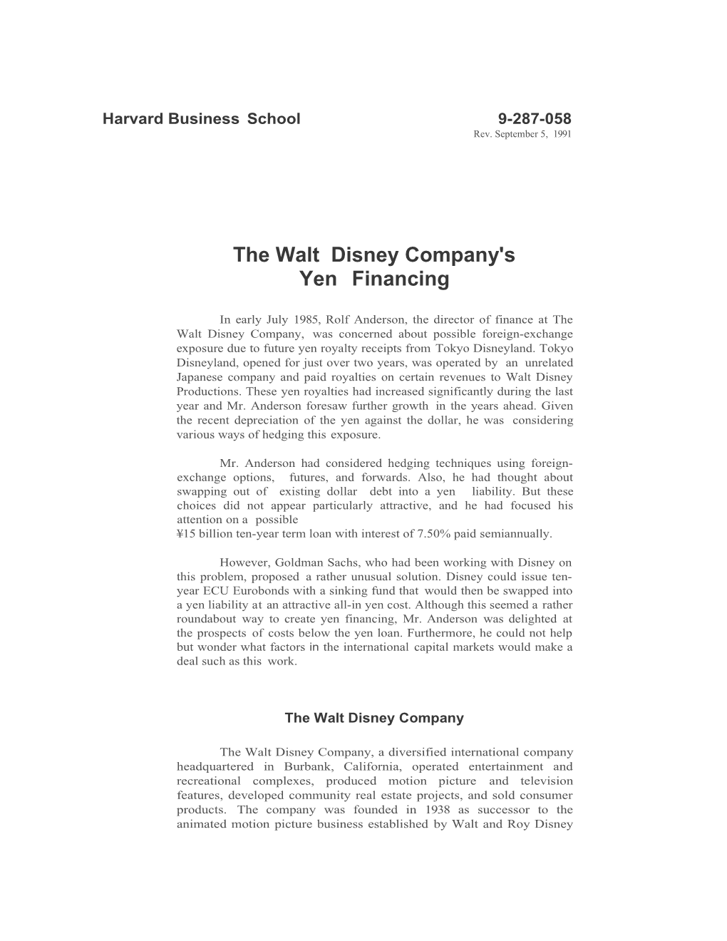 The Walt Disney Company's Yen Financing