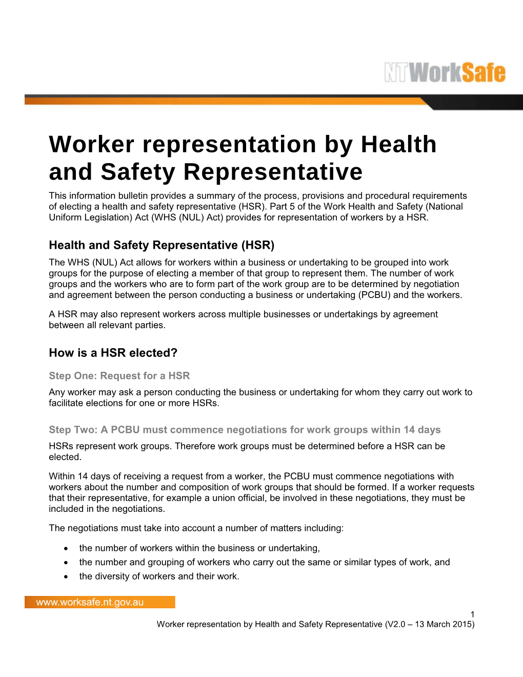 Worker Representation by Health and Safety Representative (HSR)