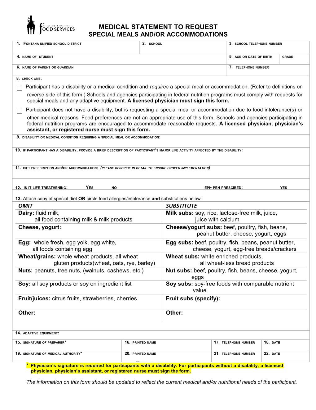 Medical Statement Form - USDA Civil Rights (CA Dept of Education) s2