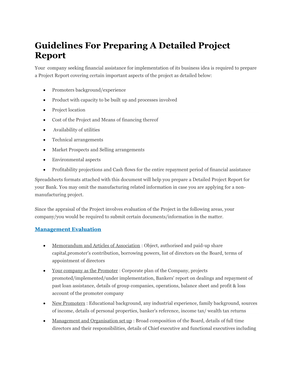 Guidelines for Preparing a Detailed Project Report