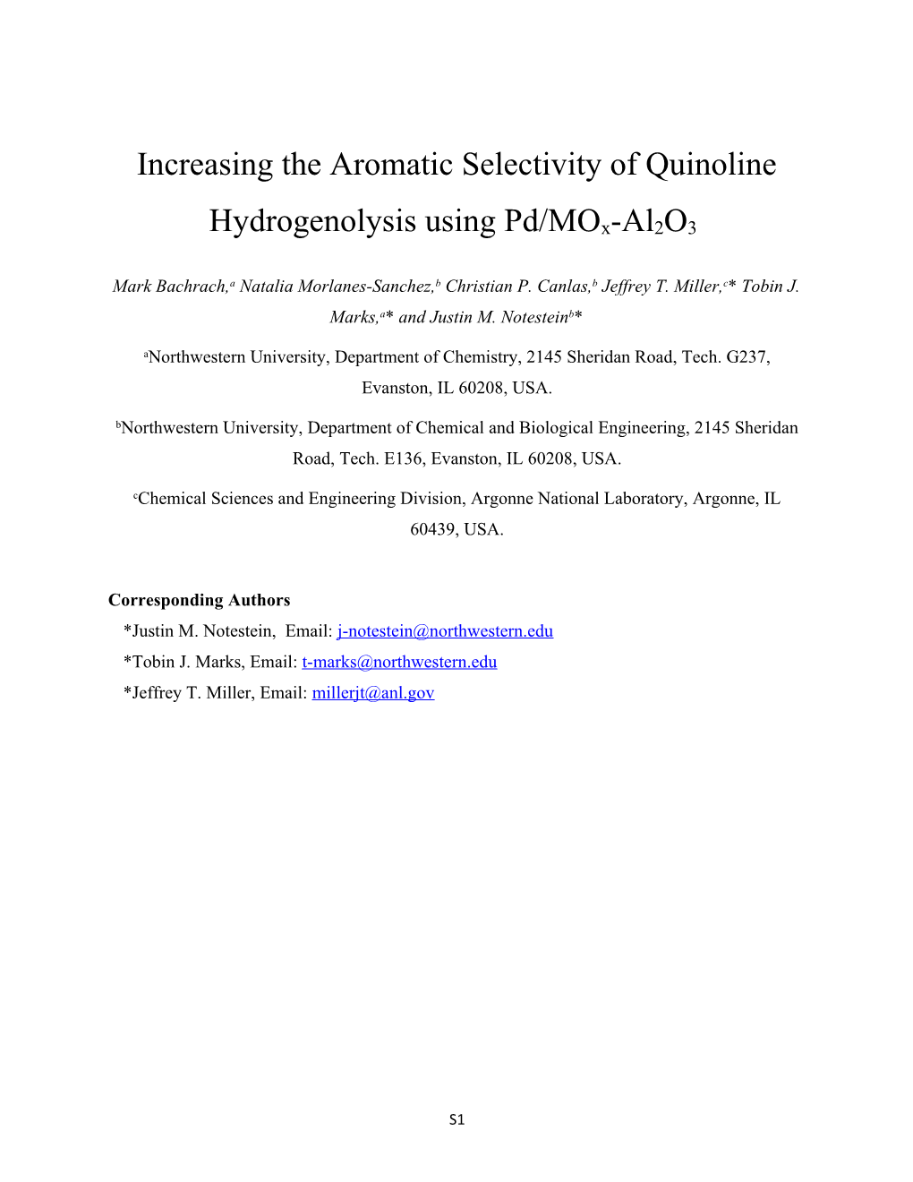 Increasing the Aromatic Selectivity of Quinoline Hydrogenolysis Using Pd/Mox-Al2o3