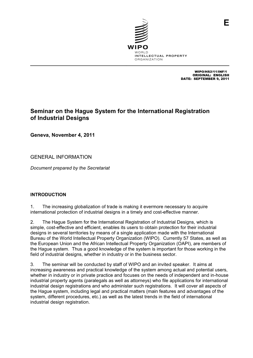 Seminar on the Hague System for the International Registration of Industrial Designs