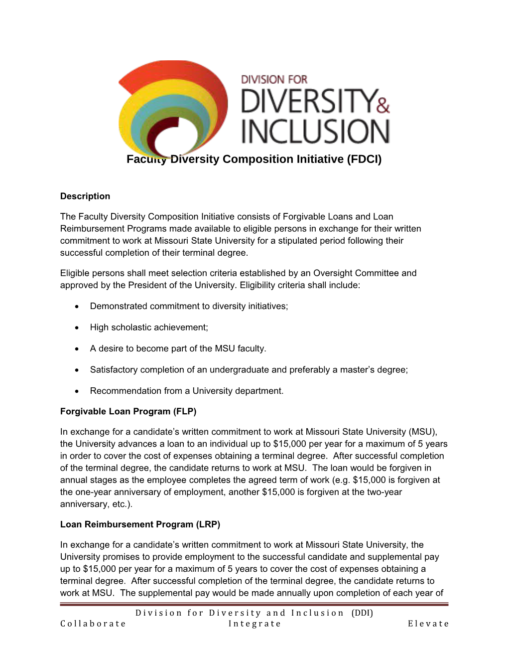 Faculty Diversity Composition Initiative (FDCI) s1