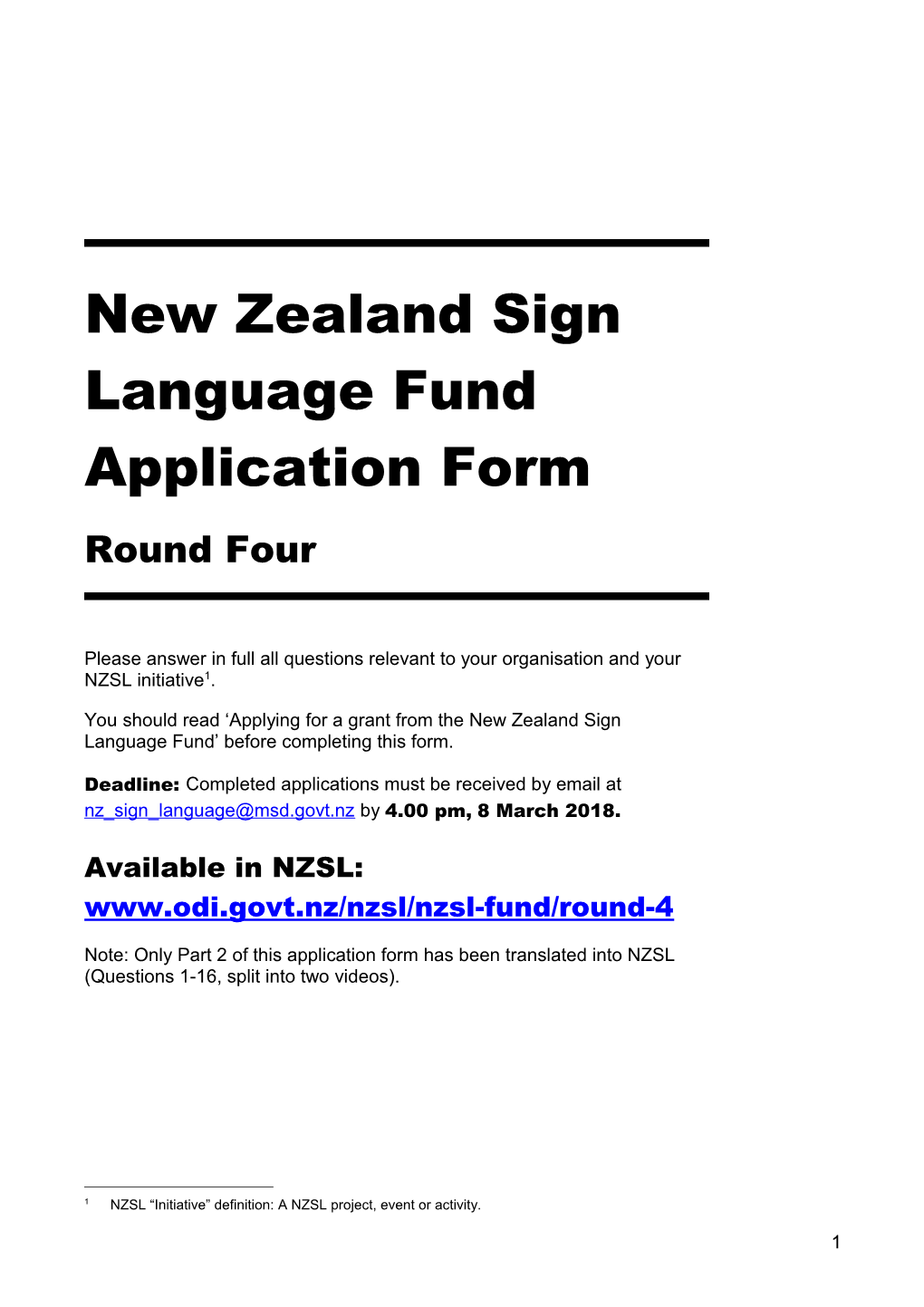 New Zealand Sign Language Fund Application Form