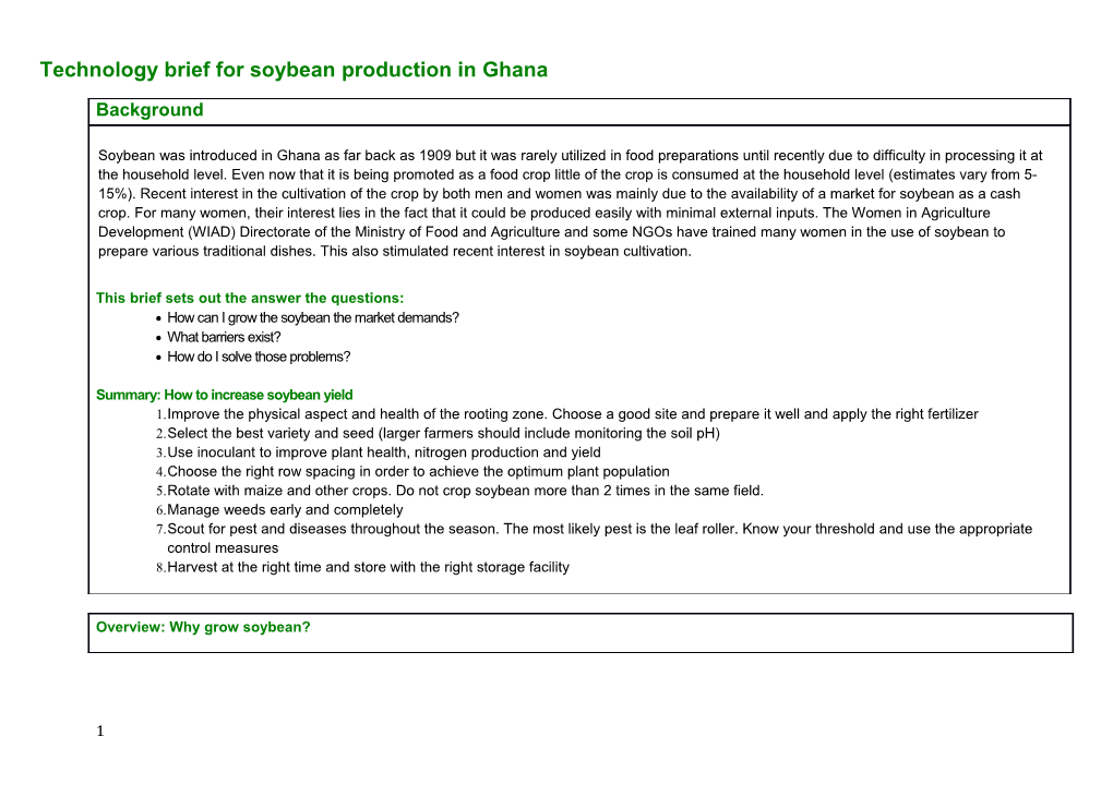 Technology Brief for Soybean Production in Ghana