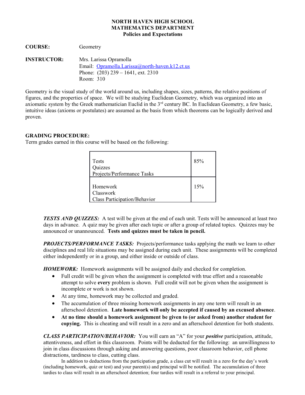 Course Syllabus: Geometry