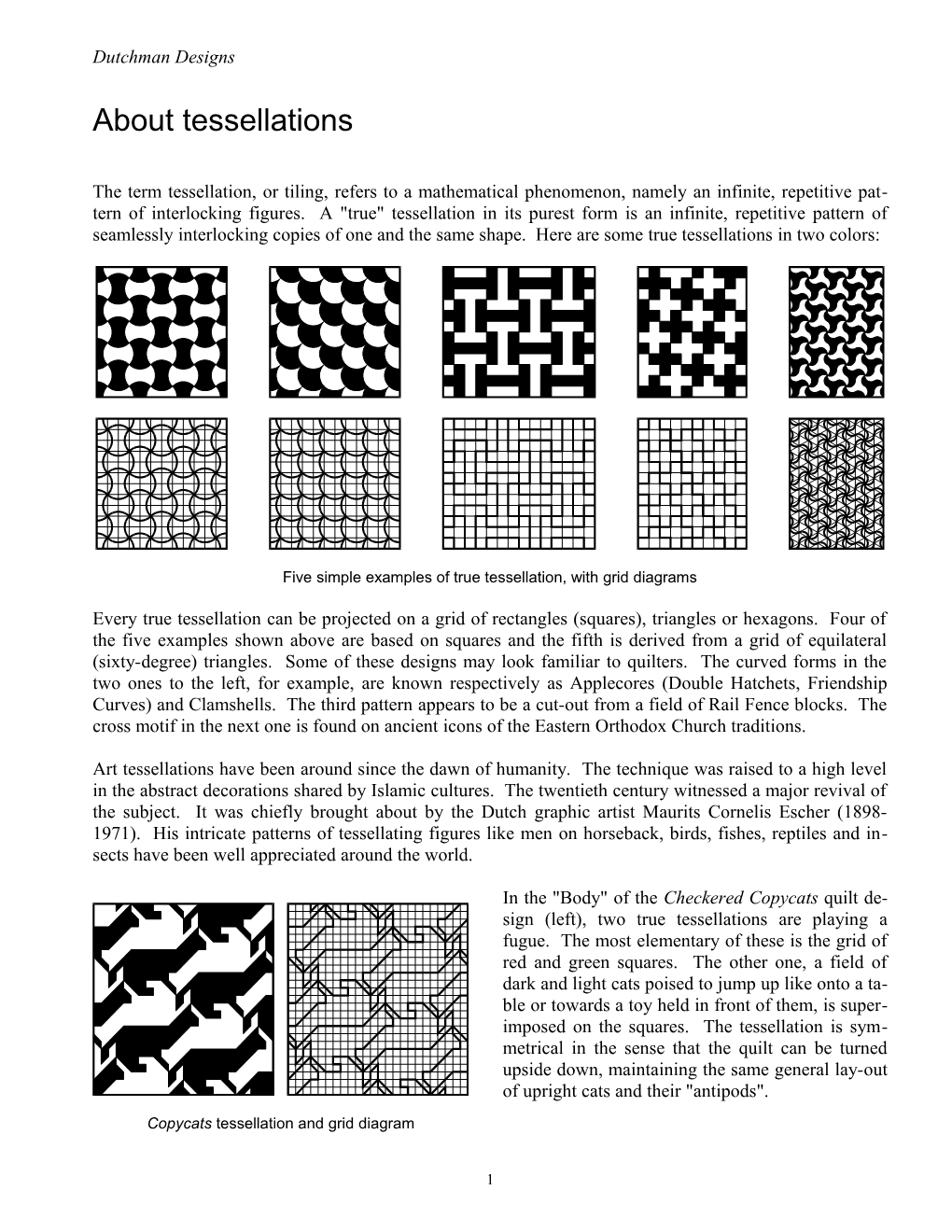 Five Simple Examples of True Tessellation, with Grid Diagrams