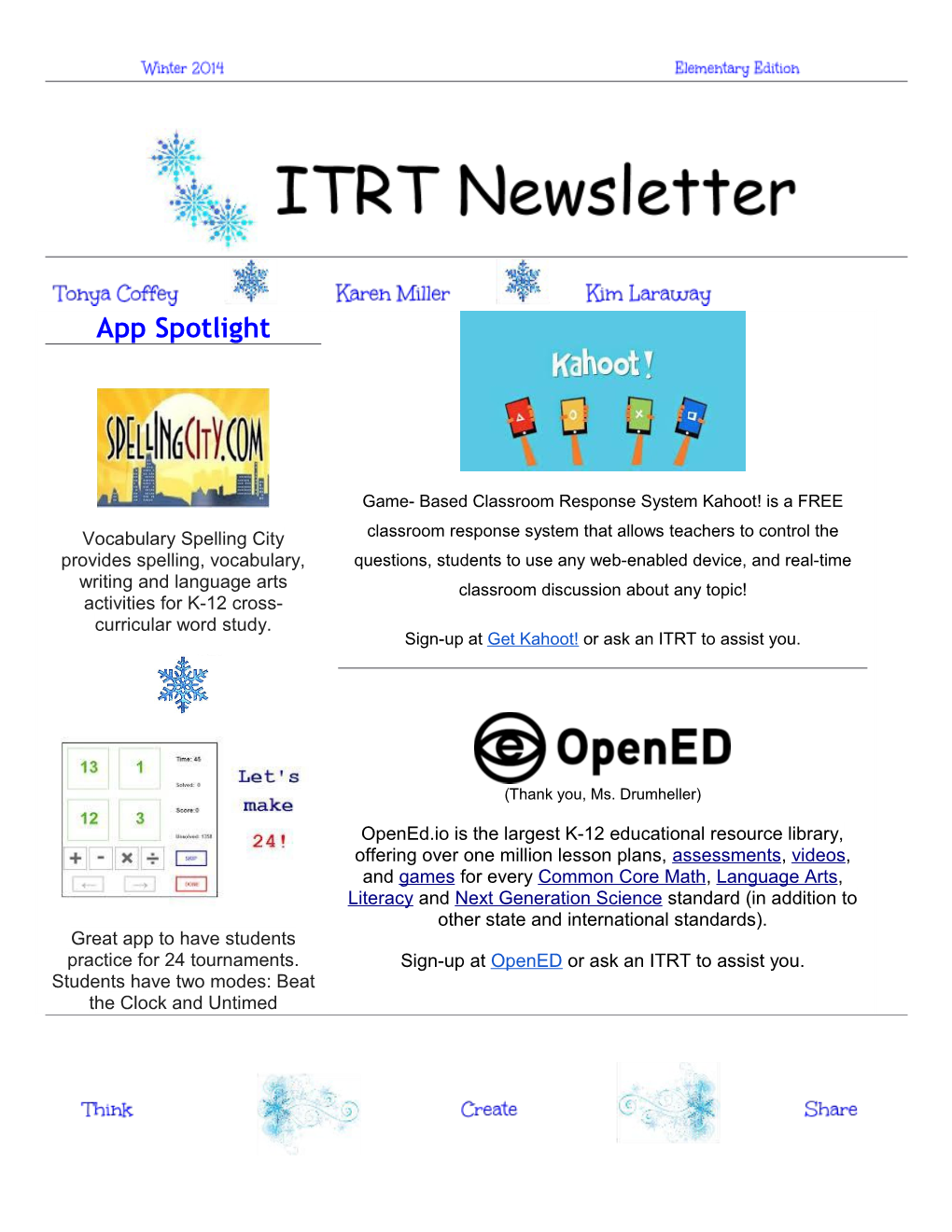 ITRT Elementary Winter Newsletter