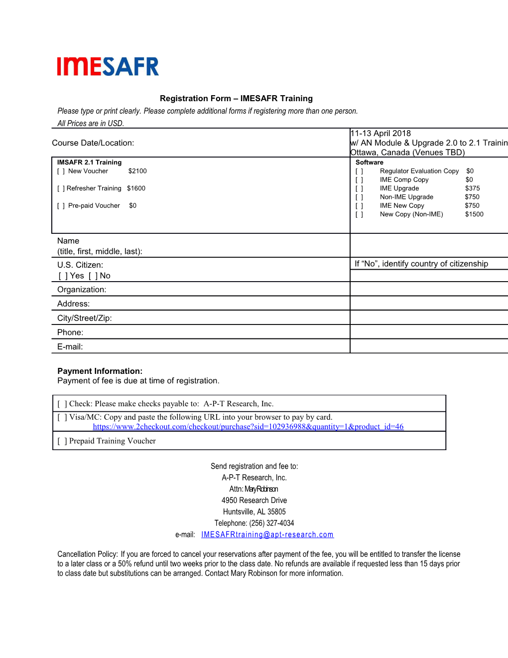 Registration Form SAFER Training